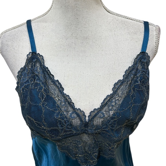 Nk Imode teal v neck Lace 100% silk maxi nightgown adjustable straps size large - Picture 5 of 9